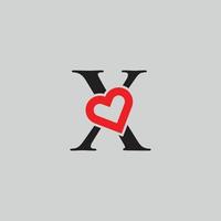 logo coeur lettre x. belle création de logo d'amour vectoriel. x amour contour créatif lettre design vecteur