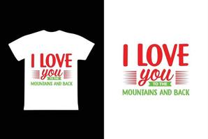 je t'aime à la montagne et au dos conception de t-shirt, modèle de conception de t-shirt saint valentin vecteur