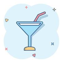 icône de cocktail d'alcool dans le style comique. boire une illustration de dessin animé de vecteur de verre sur fond blanc isolé. effet splash de concept d'entreprise liquide martini.