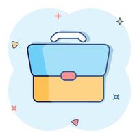 icône de signe de porte-documents dans le style comique. illustration de dessin animé de vecteur de valise sur fond blanc isolé. effet d'éclaboussure du concept d'entreprise de bagages.