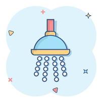 icône de signe de douche dans le style comique. illustration de dessin animé de vecteur de dispositif d'eau de salle de bain sur fond blanc isolé. laver l'effet d'éclaboussure du concept d'entreprise.