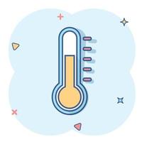 icône de thermomètre de vecteur dans le style comique. pictogramme d'illustration de signe de but. concept d'effet d'éclaboussure d'entreprise de thermomètre.