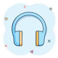 icône de casque casque dans le style comique. pictogramme d'illustration de dessin animé de vecteur de casque. effet d'éclaboussure de concept d'entreprise de gadget audio.