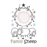 les moutons de la famille ont l'air heureux lorsqu'ils sont rassemblés en ligne sur l'image graphique icône logo design abstrait concept vecteur stock. peut être utilisé comme symbole lié à l'animal ou au mariage