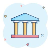 icône de bâtiment de banque dans le style comique. pictogramme d'illustration de dessin animé de vecteur d'architecture gouvernementale. effet d'éclaboussure du concept d'entreprise extérieur du musée.