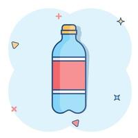 icône de bouteille d'eau dans le style comique. pictogramme d'illustration de dessin animé de vecteur de bouteille de soda en plastique. effet d'éclaboussure de concept d'entreprise d'eau liquide.