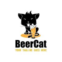 verre à bière et chat noir ivre image graphique icône logo design abstrait concept vecteur stock. peut être utilisé comme symbole lié à un animal ou à une boisson.