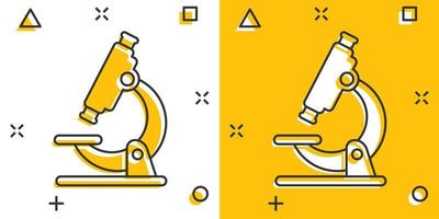 icône de microscope dans le style comique. illustration de vecteur de dessin animé de loupe de laboratoire sur fond isolé. concept d'entreprise de signe d'effet d'éclaboussure d'instrument de biologie.