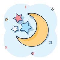 icône de lune et d'étoiles de nuit de dessin animé de vecteur dans le style comique. pictogramme d'illustration de concept de nuit lunaire. concept d'effet d'éclaboussure d'entreprise de lune.