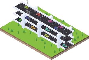 scène isométrique de la route de la circulation routière avec panneau et lampe de projecteur vecteur