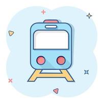 icône de métro dans le style comique. illustration de vecteur de dessin animé de métro de train sur fond blanc isolé. concept d'entreprise d'effet d'éclaboussure de fret ferroviaire.