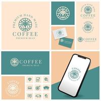 logo professionnel de vecteur de café café sain avec jeu d'icônes
