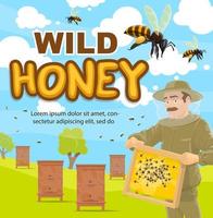 affiche vectorielle apiculteur au rucher apicole vecteur