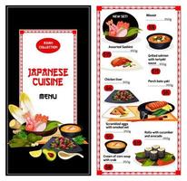 modèle de menu de cuisine japonaise avec des plats exotiques vecteur