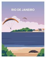 affiche de voyage avec coucher de soleil à rio de janeiro. voyage au brésil. illustration vectorielle avec un style plat. vecteur