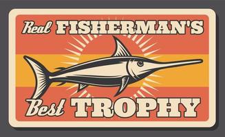 affiche rétro de pêche avec poisson marlin vectoriel