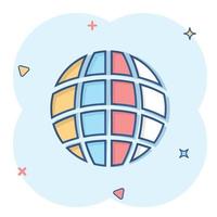 icône de la planète terre dans le style comique. illustration de vecteur de dessin animé géographique globe sur fond blanc isolé. concept d'entreprise d'effet d'éclaboussure de communication globale.