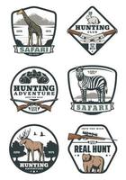 insignes rétro de sport de chasse, safari et club de chasseurs vecteur