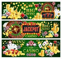 bannières de casino en ligne jackpot avec des articles de jeu vecteur