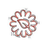 icône de feuille et de camomille dans le style comique. fleur avec illustration de vecteur de dessin animé de plante sur fond blanc isolé. concept d'entreprise de signe d'effet d'éclaboussure d'énergie écologique.