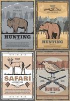 animaux sauvages chasse safari aventure affiche rétro vecteur