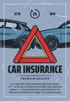 affiche vintage d'assurance automobile avec accident de la route