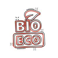 icône de produit naturel dans le style comique. bio, illustration de vecteur de dessin animé de badge écologique sur fond blanc isolé. concept d'entreprise de signe d'effet d'éclaboussure d'emblème végétalien.