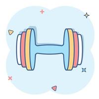 icône de gym fitness haltère de dessin animé de vecteur dans le style comique. pictogramme d'illustration de concept d'haltères. concept d'effet splash d'entreprise de sport de musculation.