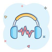 icône de casque casque dans le style comique. pictogramme d'illustration de dessin animé de vecteur de casque. effet d'éclaboussure de concept d'entreprise de gadget audio.