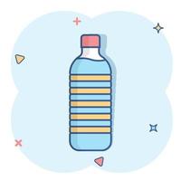 icône de bouteille d'eau dans le style comique. pictogramme d'illustration de dessin animé de vecteur de bouteille de soda en plastique. effet d'éclaboussure de concept d'entreprise d'eau liquide.