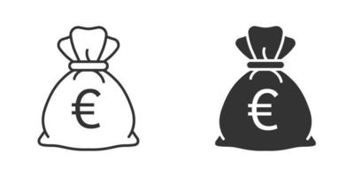 icône de sac d'argent dans un style plat. illustration vectorielle de sac d'argent sur fond isolé. concept d'entreprise de signe de sac de pièces. vecteur