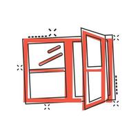 icône de fenêtre dans le style comique. illustration vectorielle de dessin animé à battants sur fond isolé. concept d'entreprise de signe d'effet d'éclaboussure intérieur de maison. vecteur