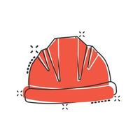 icône de casque de construction dans le style comique. illustration vectorielle de dessin animé de bouchon de sécurité sur fond isolé. concept d'entreprise de signe d'effet d'éclaboussure de chapeau de travailleur. vecteur