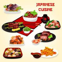 plats de cuisine japonaise avec viande, légumes, poisson vecteur