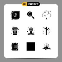 9 concept de glyphe solide pour les sites Web mobiles et les applications générateur de prévisions de main-d'œuvre d'automne boisson éléments de conception vectoriels modifiables vecteur