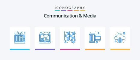 pack d'icônes bleues de communication et de médias 5, y compris le téléchargement. nuage. carte. bande négative. photo. conception d'icônes créatives vecteur