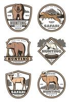 badges rétro de club de chasse avec des animaux africains vecteur