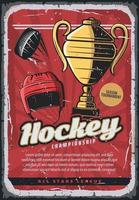 sport de hockey sur glace, casque, rondelle et trophée vecteur