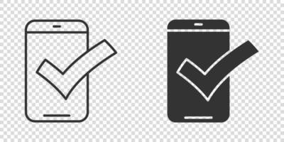 icône de coche de téléphone dans un style plat. illustration vectorielle d'approbation de smartphone sur fond blanc isolé. confirmer le concept d'entreprise. vecteur