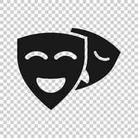 icône de masque de théâtre dans un style plat. illustration vectorielle comédie et tragédie sur fond blanc isolé. sourire visage concept d'entreprise. vecteur