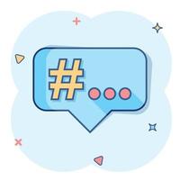 icône de hashtag de dessin animé de vecteur dans le style comique. pictogramme d'illustration de concept de marketing de médias sociaux. concept d'effet d'éclaboussure d'entreprise de réseau de hashtag.