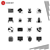 ensemble de 16 glyphes solides vectoriels sur la grille pour les éléments de conception vectoriels modifiables de la nature de la ferme de données agricoles vecteur