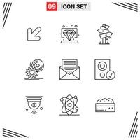 symboles d'icônes universels groupe de 9 contours modernes de carte de logiciel de communication installer des éléments de conception vectoriels modifiables cd vecteur