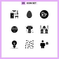 pack de 9 glyphes solides créatifs d'utilisateur de colonne idr mignon emoji éléments de conception vectoriels modifiables vecteur