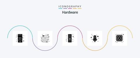 pack d'icônes de glyphe matériel 5 comprenant. la télé. puce électronique. ébrécher vecteur