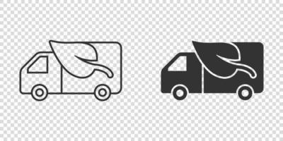 icône de camion écologique dans un style plat. écologie expédition illustration vectorielle sur fond blanc isolé. concept d'entreprise de van et de signe de feuille. vecteur