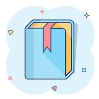 icône de bibliothèque de livre de dessin animé de vecteur dans le style comique. pictogramme d'illustration de concept d'éducation. concept d'effet d'éclaboussure d'entreprise de livre.