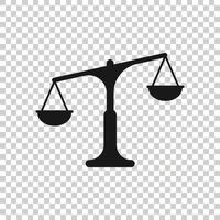 icône d'équilibre d'échelle dans un style plat. illustration vectorielle de justice sur fond blanc isolé. concept d'entreprise de jugement. vecteur