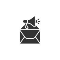 icône de notification d'enveloppe dans un style plat. e-mail avec illustration vectorielle de haut-parleur sur fond blanc isolé. recevoir le concept d'entreprise de message électronique. vecteur