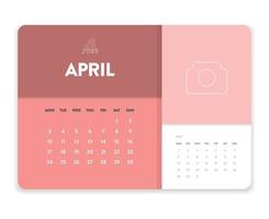 vecteur de modèle de calendrier mensuel 2023 d'affaires minimal créatif. bureau, calendrier mural pour impression, calendrier numérique ou planificateur. début de semaine le lundi. conception de mise en page de calendrier annuel moderne simple. avril.